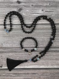 Chokers YUOKIAA Matte Black Onyx Mala Beads 108 Necklace Prayer Buddhist Japamala Set Boho Meditation Yoga Spirit Jewellery for Women Men 231016