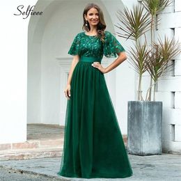 New Autumn Decoration Dress Elegant A Line O Neck Flare Sleeve Sequined Long Formal Party Dresses For Women Plus Size Fall 2020 T2261V
