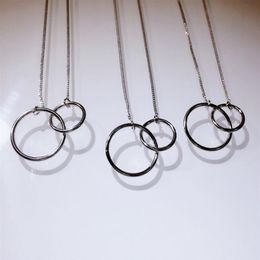 Classical Infinity Double Circle Pendant Jewellery Soild 100% 925 Sterling Silver Eternity Party Clavicle Chain Necklace For Women G241n