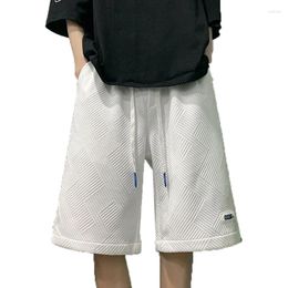 Men's Shorts Summer Fashion Casual Elastic Ties Rope Wide Leg Five-point Sweatpants Men Mens Waffle Jacquard Texture Male