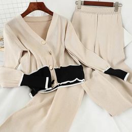 Women's Tracksuits Autumn Womens Knitted Sweater Pants 2 two Pieces Set Elegant V-neck Cardigan Topslong Pants OL Femme Tracksuit Trousers Suit 231016