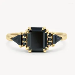 Wedding Rings Exquisite Square Black Stone Zircon Engagement Classical Gold Color Party Anniversary For Women