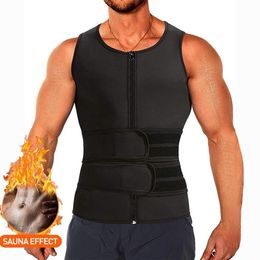 Men's Body Shapers Men Neoprene Zipper Waist Trainer Vest Tank Top Abdomen Trimmer Slimming Shaper Corset With Two Belt Sweat290I