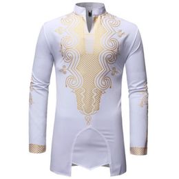 Men fashion African design casual long sleeve white shirt men dress shirt mens shirts casual plus size harujuku286Q