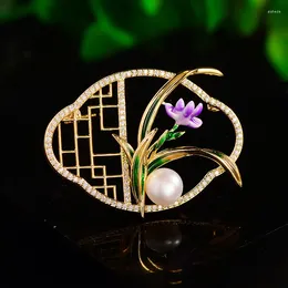 Brooches SUYU Summer Style Imitation Pearl Flower Brooch Women Set With Zircon Temperament Window Elegant Fashion Pin