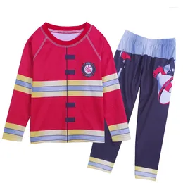 Theme Costume Children's Christmas Firefighter Cosplay Boy Long Sleeve Shirt Pants Two Piece Pyjamas Home Service Set