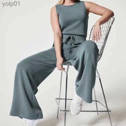 Women's Jumpsuits Rompers 2023 New Women Air Jumpsuit Sleeveless Playsuit Bodysuits Casual Lady Loose Short Sleeve Belted Wide Leg Pant RomperL231017