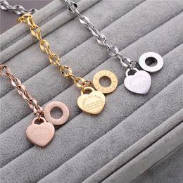 Women Titanium Steel Link Chain Bracelets Female OT Buckle Heart Engraved 4:23 Stainless Steel Bracelet