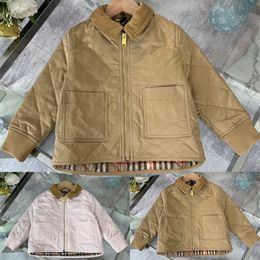 Kids Fashion Jacket Corduroy Collar Diamond Quilted Jacket Archive beige Frosty pink Patch pockets Kids Outwear