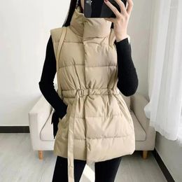 Women's Vests Biyaby Down Waistcoat Ladies Winter Stand Collar Adjustable Waist Warm Vest Women Fashion Thick White Duck Sleeveless Parka