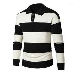 Men's Sweaters 2023 Autumn/Winter Stripe Contrast Knitted Sweater Long Sleeve POLO Classic Business Versatile