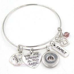 Whole Adjustable Expandable Wire Bangle Memorial MOM Charm Bracelet Wire Bangle Snap Button Bracelet for Family Memorial Mothe284r