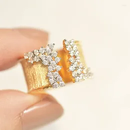 Wedding Rings Fashion Women's Finger Ring With CZ Stone Wiredrawing Effect Gold Colour Wide Luxury Female Jewellery Part