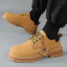 Lace-up Top Men's 76 Boots Autumn Yellow Low Outdoor Work Casual Solid Colour Big Head Motorcycle Ankle D460 974 56