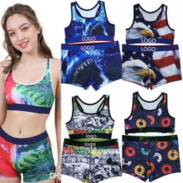 New Cartoon Tracksuits Womens Quick Drying Swimsuit Shorts Two Piece Set Sports Fitness Suit Designer Print Letter Camouflage Outfits 14 Colors