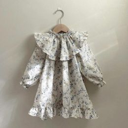 Girl Dresses Spring Autumn Baby Long Sleeve Dress Fashion Flower Print Infant Toddler Cute Princess Ruffled Children Clothes