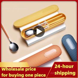 Dinnerware Sets Portable Stainless Steel Cutlery Set Chopsticks Spoon Box Student Work Plates