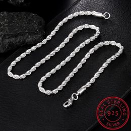 925 Sterling Silver 16 18 20 22 24 Inch 4mm ed Rope Chain Necklace For Women Man Fashion Wedding Charm Jewelry191W