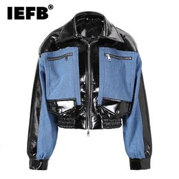 Men s Trench Coats IEFB Denim Patchwork Leather Jackets Trend Fashion Silhouette Short Windbreake Korean Style Luxury Casual Pu Coat CPG0512 231016