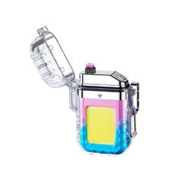 Cool Transparent Colorful USB Smoking Zinc Alloy Double ARC Lighters Windproof Sealing Waterproofing Portable Pendant Rope Herb Tobacco Cigarette Holder Lighter
