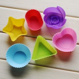 1 set=6pcs Rose star heart flower Silicone Cake Muffin Chocolate Cupcake Case Tin Liner Baking Cup Mold Mould LL