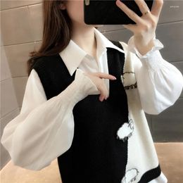 Women's Vests Layered College Style Vest Knit Tank Top With Loose Outer Layer And 2023 Spring Autumn Season Inner