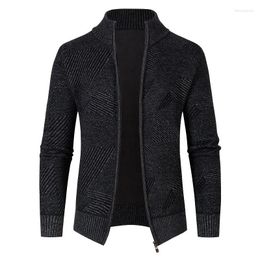 Men's Hoodies 2023 Autumn/Winter Fashion Cardigan Standing Neck Knit Slim Fit Plush Thickened Sweater Coat