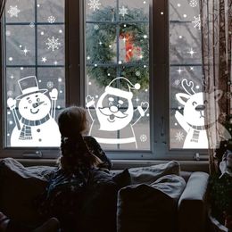 Wall Stickers 1Set Santa Claus Snowman Elk Window Snowflake Electrostatic Sticker 2024 Christmas Decoration For Home Year 231017