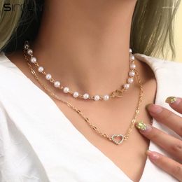 Pendant Necklaces Sindlan 2Pcs Vintage Gold Colour Pearl Chains Heart Pendants Necklace For Women Boho Geometric Set Crystal Jewellery Collares