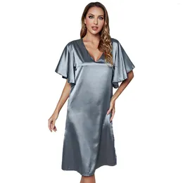 Women's Sleepwear Pyjamas Women Imitation Silk Home Clothes Solid Colour V-neck Ice Satin Nightdress Summer Night Wears For