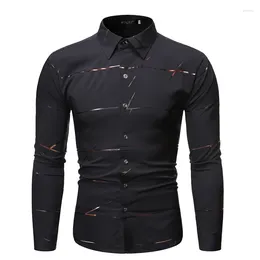 Men's Casual Shirts Autumn Winter Long-sleeved Lapel Button Slim Fashion Stand-up Collar Bronzing Striped Printed Male Shirt