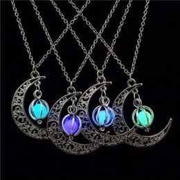 Glow In the Dark Pendant Necklaces For Women Silver Plated Chain Long Night Moon Necklaces Women Fashion Jewellery Necklaces GB652271