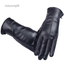 Fingerless Gloves Winter PU Leather Gloves Women Black Touch Screen Driving Gloves Fashion Soft Plus Velvet Warm MittensL231017