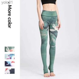 Women's Tracksuits Cloud Hide Yoga Pants Women High Waist Trainer Sports Leggings Long Tights Floral Push Up Running Trouser Workout Tummy ControlL231017