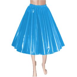 Sexy Long Skirt Glossy Pvc Leather High Waist Flared Pleated A- Line Madi Skirt Street Party Club Dance Goth Skirt Punk CostumeAnime Costumes