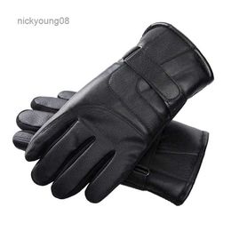 Fingerless Gloves 2023 Leather Gloves Men's Winter Touch Screen Plus Velvet Thickened Outdoor Cycling Motorcycle Warm Windproof Cotton GlovesL231017