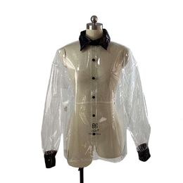 Sexy Clear Pvc Women Buttons Perspective Blouse Turn-down Neck Shirt Loose Tops See-through Basic Shirt Party Club Office LadyAnime Costumes