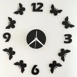 Wall Clocks Home Decoration Mirror 3 D Clock Diy Butterflies Sitting Room Quartz Watches