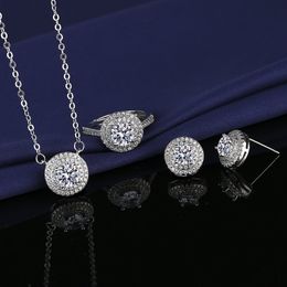 Luxury Lovers Lab Diamond Jewellery Set 925 Sterling Silver Party Wedding Rings Earrings Necklace for Women Moissanite Jewellery