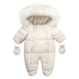 Rompers Winter Baby Jumpsuit Thick Warm Infant Hooded Inside Fleece Rompers born Boy Girl Overalls Outerwear Kids Snowsuit 231016