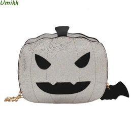 Evening Bags Funny Crossbody Handbag Halloween Devil Pumpkin Shaped Women Shoulder Bag Sequin Chain Female PU Leather Messenger 231017