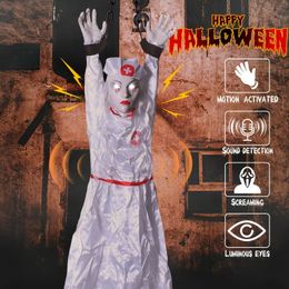 Halloween Toys Outdoor Halloween Decoration Style Hanger Clown Nurse Witch Voice Control Electric Toy Hanging Ghost Horror Animatronic Prop 231016