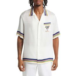 2024 Tennis Club Casablanca Shirts men and women's Blue Twill Silk Short Sleeve Shirt casablanc