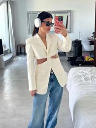 Women's Suits Design Cut Out Women Blazer 2023 Solid Notched Neck Long Sleeves Blazers For Female Streetwear Party Club Lady Coats Outfits
