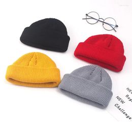 Berets Women Winter Ribbed Knitted Cuffed Short Melon Cap Solid Skullcap Baggy Retro Ski Fisherman Beanie Hat Man Gift