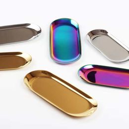 Rainbow Stainless Steel Plates Saucer Trays Home Kitchen Dinnerware Snack Fruit Cake Chicken Jewelry Dry Herb Hand Roller Cigarette Ash Smoking Metal Storage Dish