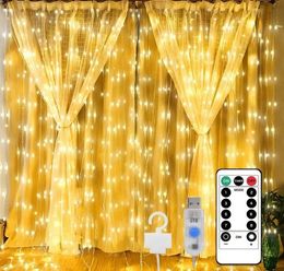 Christmas Decorations Curtain LED String Lights Fairy Decoration With Remote Control Hook Wedding Garland Lamp For Bedroom Home Holiday 231017