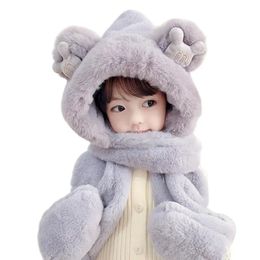 Scarves Doit Children Winter hats beanies set Kids Child cashmere fur hat scarf Gloves boys girls Earflap caps 231012