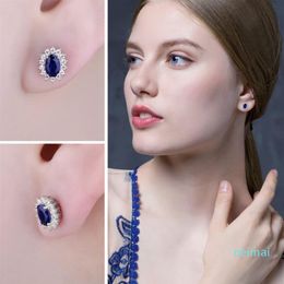 JPalace Diana Created Blue Sapphire Stud Earrings 925 Sterling Silver Earrings For Women Korean Earings264T