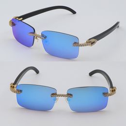 Selling Style 8200757 Designer Moissanite Diamond Sunglasses Original Black Horn glasses vertical stripes Buffalo horn Rimless Male Female Glasses Mirror Lens